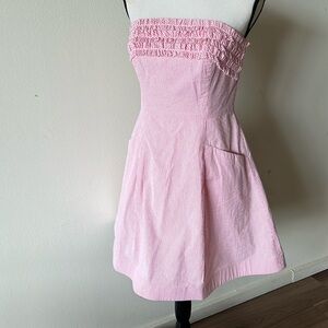 Lilly Pulitzer Pink Seersucker Strapless Ruffle Dress